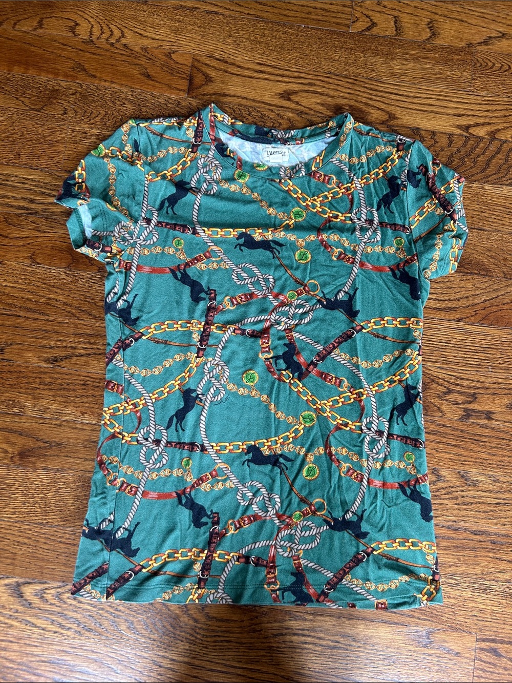 L'AGENCE Teal Rope & Chain Print Tee